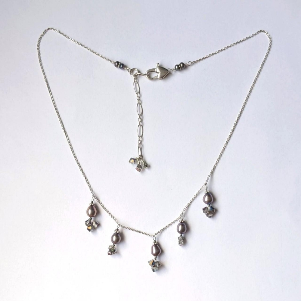 Sterling silver necklace handmade pearls Swarovski crystals 925